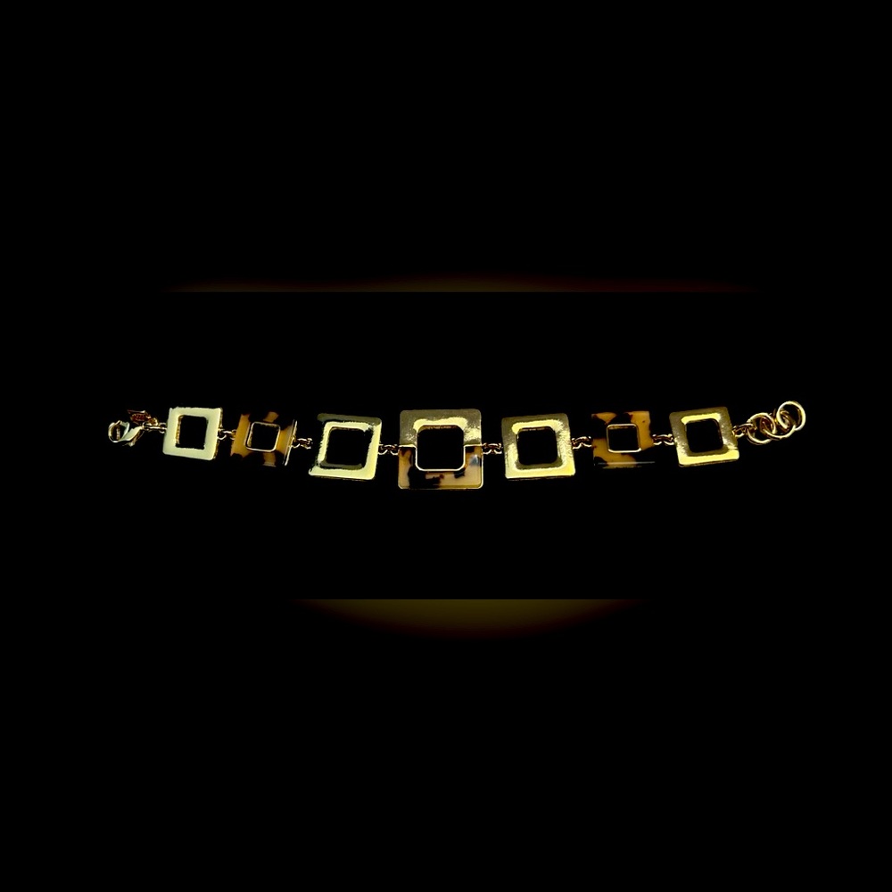 Dana Bachman chain bracelet in gold tone and animal print squares